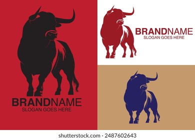 Bull Logo Design, Bull silhouette, symbol of the year in the Chinese zodiac calendar. Vector illustration of a standing horned ox or a black angus isolated on a black and white background