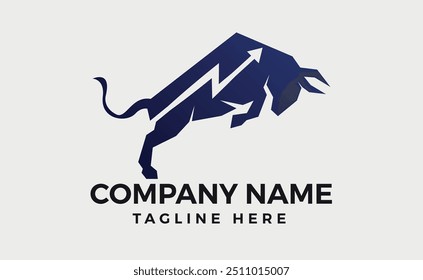 bull logo design for your company identity, Bull silhouette, Minimal Logo design, Vector illustration of a standing horned ox.