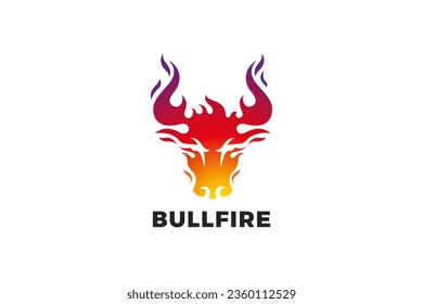 Bull Logo Fire Flaming Design vector Steak House template. Taurus Ox Bizon Hell Inferno Logotype concept idea.