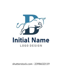 Bull Logo of Initial Letter B business name,  buffalo strong icon vector.