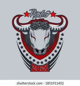 Bull logo with the inscription Rodeo on a gray background.