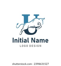 Bull Logo of Letter U business name, bison brave icon clipart vector.