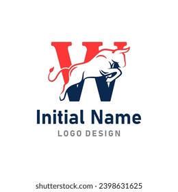 Bull Logo of Letter W business name, bison brave icon clipart vector.