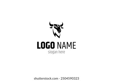 bull logo with lightning symbol in flat vector design