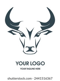 Bull logo line icons. Wild ox animal brand label. Buffalo vector illustration.