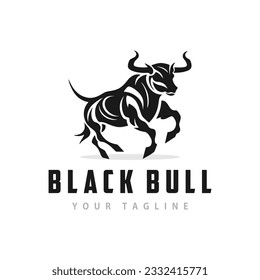 Bull logo, running black bull design, creative silhouette, isolated white background, classic design template vector illustration