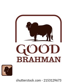 BULL LOGO, silhouette of big brahman bull standing vector illustrations