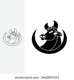 bull logo in simple style, Line art style and silhouette stylish.
