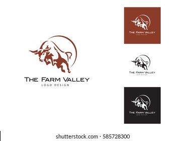 Bull  logo. Stable, farm,Valley,Company, Race logo design.