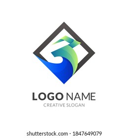 bull logo template with 3d blue and green color style