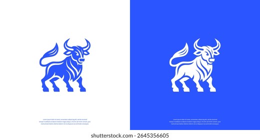 Bull logo template. Bull icon silhouette isolated on blue and white background. Vector illustration.