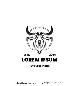 Bull logo template vector symbol. Bull head logo. Abstract stylized cow or bull head with horns icon. Premium logo for steak house, meat restaurant or butchery. Taurus symbol. Vector illustration.