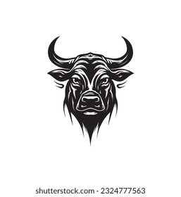 Bull logo template vector symbol. Bull head logo. Abstract stylized cow or bull head with horns icon. Premium logo for steak house, meat restaurant or butchery. Vector of a bull on a white background.