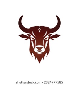 Símbolo vectorial de la plantilla de logotipo de toro. Logo de la cabeza de toro. Resumen estilizado de vaca o de cabeza de toro con icono de cuernos. Logotipo premium para el steak house, el restaurante de carne o la carnicería. Vector de un toro sobre un fondo blanco.