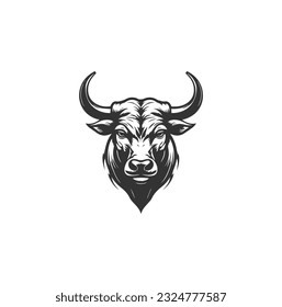 Bull logo template vector symbol. Bull head logo. Abstract stylized cow or bull head with horns icon. Premium logo for steak house, meat restaurant or butchery. Vector of a bull on a white background.