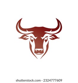 Bull logo template vector symbol. Bull head logo. Abstract stylized cow or bull head with horns icon. Premium logo for steak house, meat restaurant or butchery. Vector of a bull on a white background.