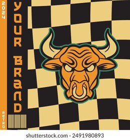 Bull logo template vector symbol. Bull head logo. Abstract stylized cow or bull head with horns icon. Premium logo for steak house, meat restaurant or