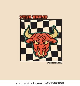 Bull logo template vector symbol. Bull head logo. Abstract stylized cow or bull head with horns icon. Premium logo for steak house, meat restaurant or