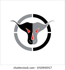 bull logo vector illustration, simple design on circle line background