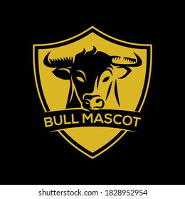bull logo vector with shield, Design element for logo, poster, card, banner, emblem, t shirt. Vector illustration