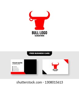 Bull Logo Vector Template, Free Business Card Mockup
