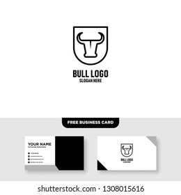 Bull Logo Vector Template, Free Business Card Mockup