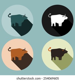 Bull with long shadow - four colored variations