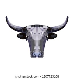 Bull low poly in 3d style on white background.