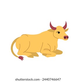 The bull is lying. Cow lies. Cartoon flat vector.