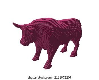 Bull made from cubes. Voxel art. Futuristic concept. 3d Vector illustration.