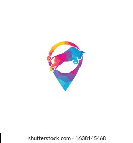 Bull map pin shape concept Logo Template vector icon illustration. Bull logo	