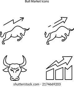 Bull market a bullish growth graph of stock market investing profit chart, bull market icons isolated on white background