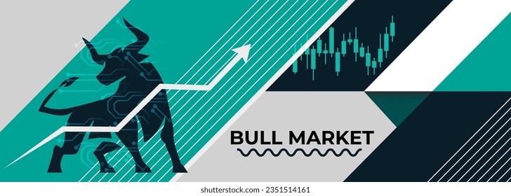 Bull market or bullish run trend in crypto currency or stocks. Trade exchange background, green up arrow graph for increase in asset value. Cryptocurrency stock share price chart. Global economy boom.