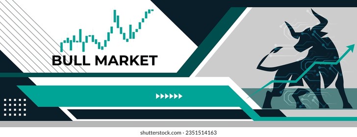 Bull market or bullish run trend in crypto currency or stocks. Trade exchange background, green up arrow graph for increase in asset value. Cryptocurrency stock share price chart. Global economy boom.