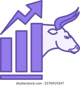 Bull Market Icon Color. Vector Illustration. Stock Price Rising. Arrow On Chart Pointing Up. Bull Head With Horns. Stock Market Concept