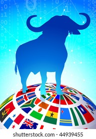 Bull Market on Flags Globe Original Vector Illustration