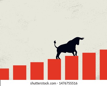 Bull market vector concept with bull walking upon graph. Symbol of financial and stock growth and profit. Eps10 illustration.