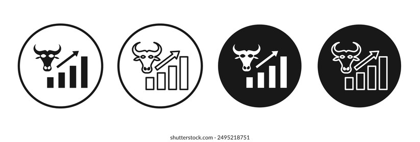 Bull market vector icon set black filled and outlined style.