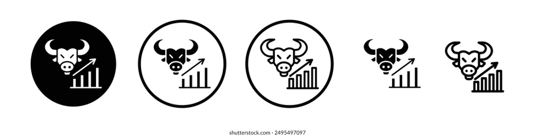 Bull market vector icon set in black and white color.