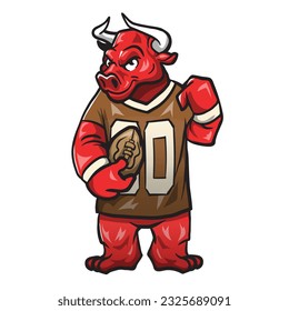 Bull Mascot As a American Football Player - Vector