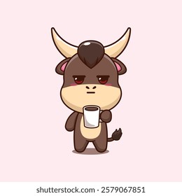 bull mascot cartoon character vector illustration is tired and sleepy holding coffee. 
design element for poster, brochure, web, mascot, sticker, logo and icon.