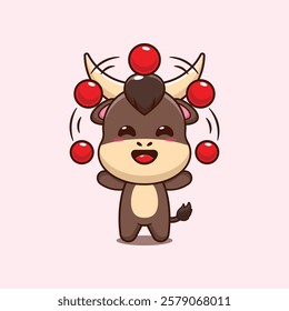 bull mascot cartoon character vector illustration circus attraction with balls.
Design element for poster, brochure, web, mascot, sticker, logo and icon.