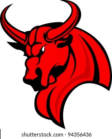 Bull Mascot Head Profile with Horns Graphic Vector Image
