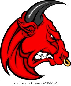 Bull Mascot Head Profile with Horns Cartoon Vector Image