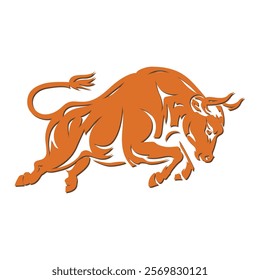 An bull mascot leaping forward horns pointed and tail raised The bull has a fierce expression vector. 