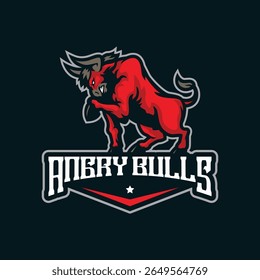 Bull mascot logo design with concept style for badge, emblem and t shirt printing. Angry bull illustration.