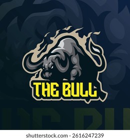 Bull mascot logo design for sport team and t-shirt printing. Angry bull illustration.