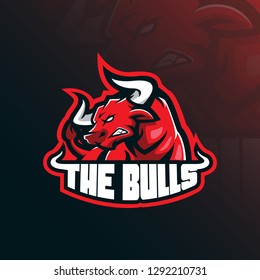 bull mascot logo design vector with modern illustration concept style for badge, emblem and tshirt printing. angry bull illustration for sport team.