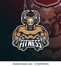 bull mascot logo design vector with modern illustration concept style for badge, emblem and tshirt printing. bull fitness illustration.