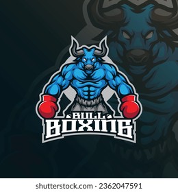 bull mascot logo design vector with modern illustration concept style for badge, emblem and t shirt printing. bull boxing illustration.
